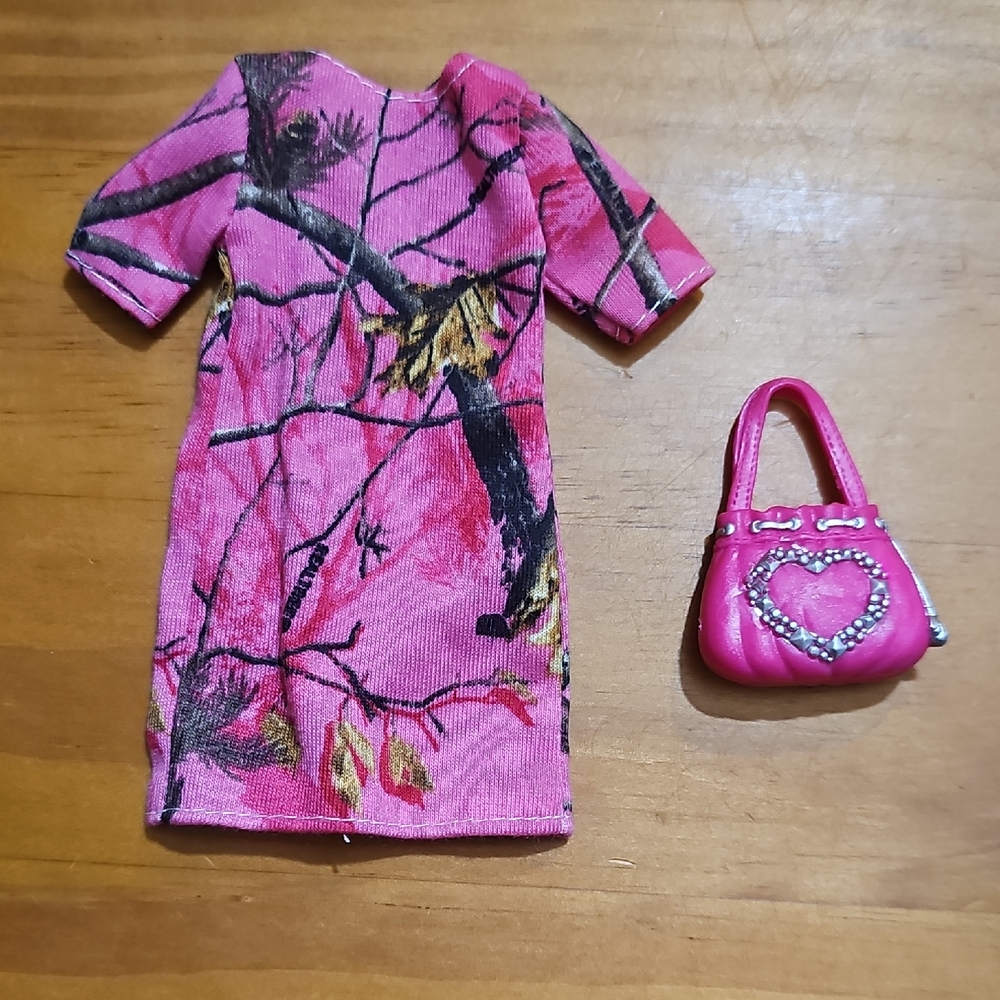 Hand Made Pink Dress and Handbag Set for Curvy Barbie